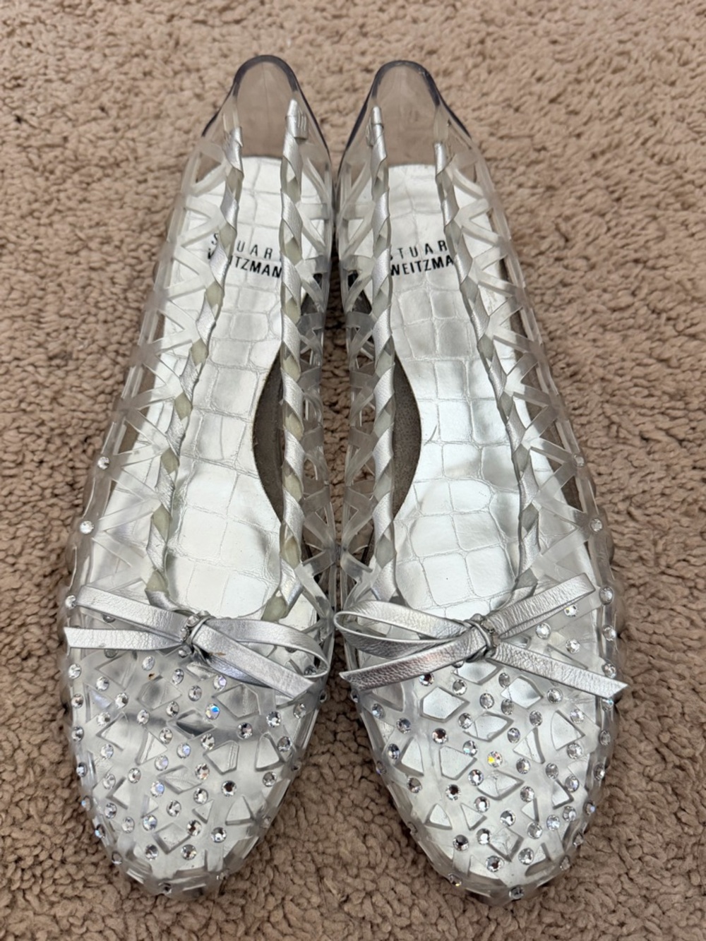 Stuart Weitzman Jellystone Clear Jelly Flats Shoes Rhinestones Size 6 Bow 2019